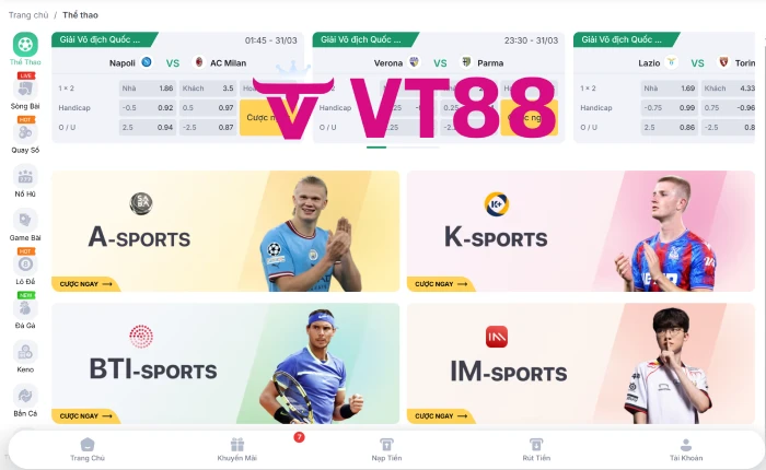 Cá cược thể thao VT88 trực tuyến: thắng lớn, rút tiền nhanh 3 cá cược thể thao VT88